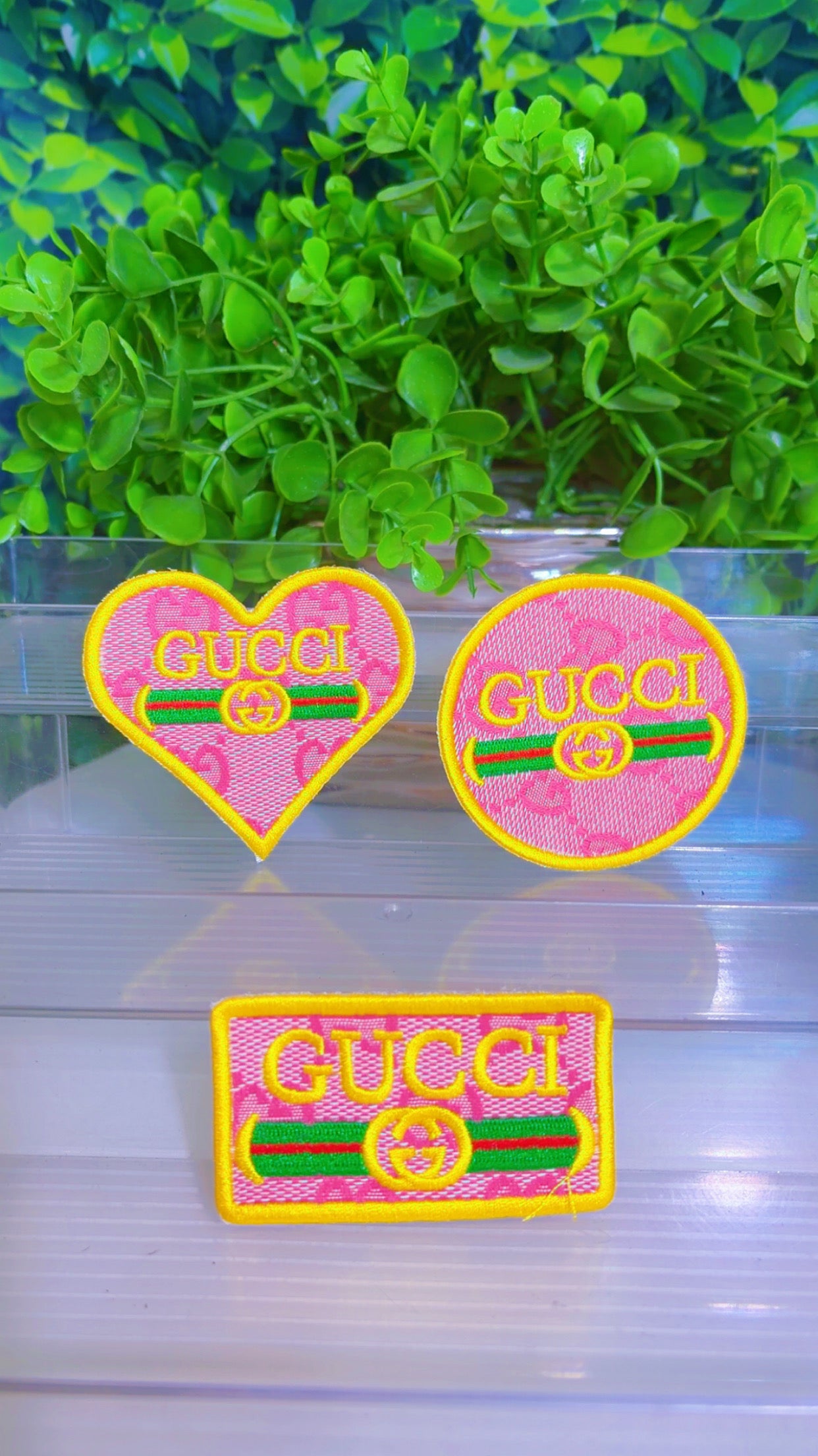 Pink and yellow iron on patch set