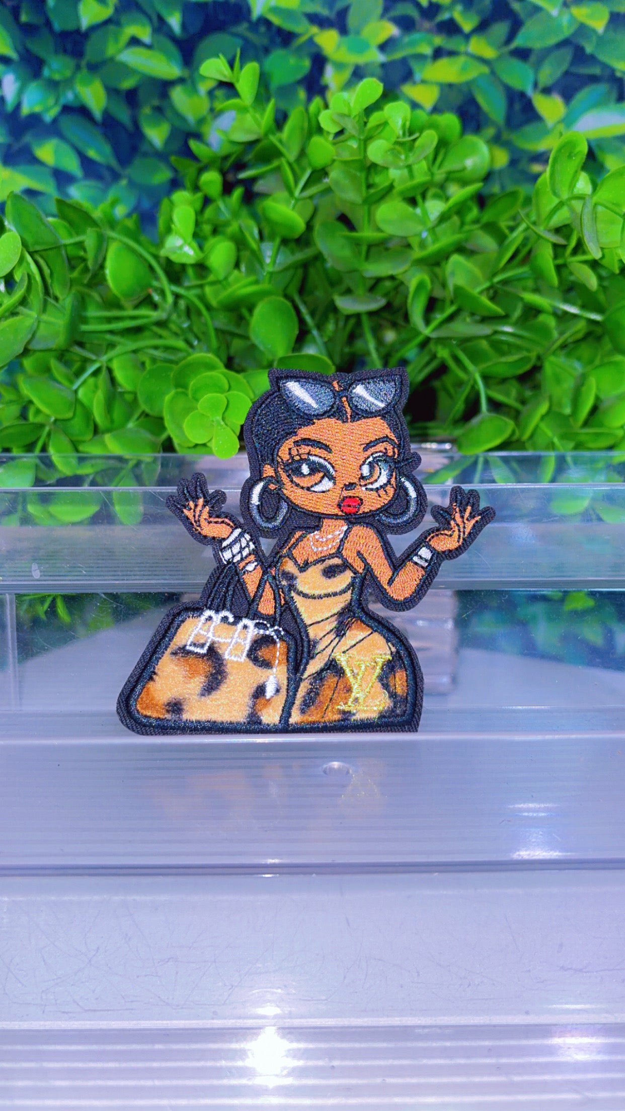L Leopard lady iron on patch