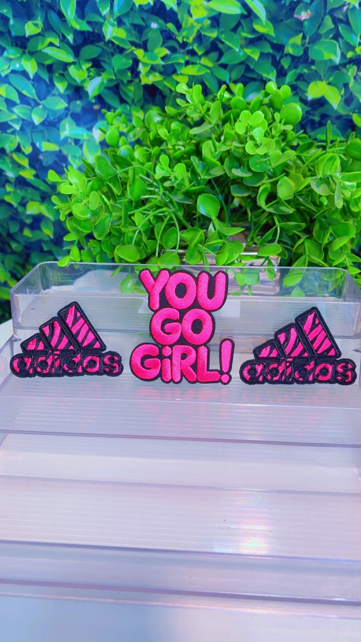 Pink and black iron on patch set