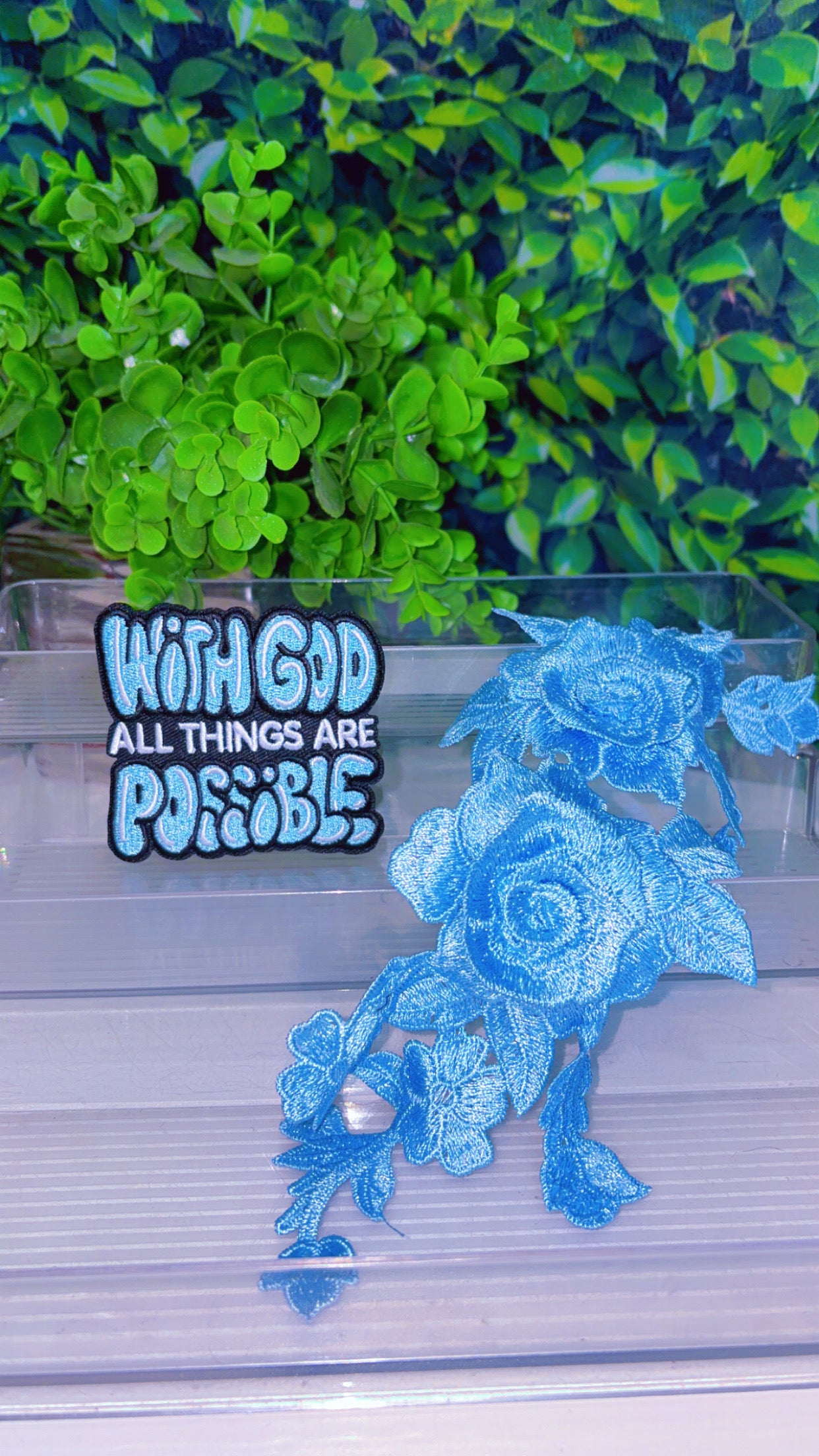 With God all things are possible iron on patch and 3d flower