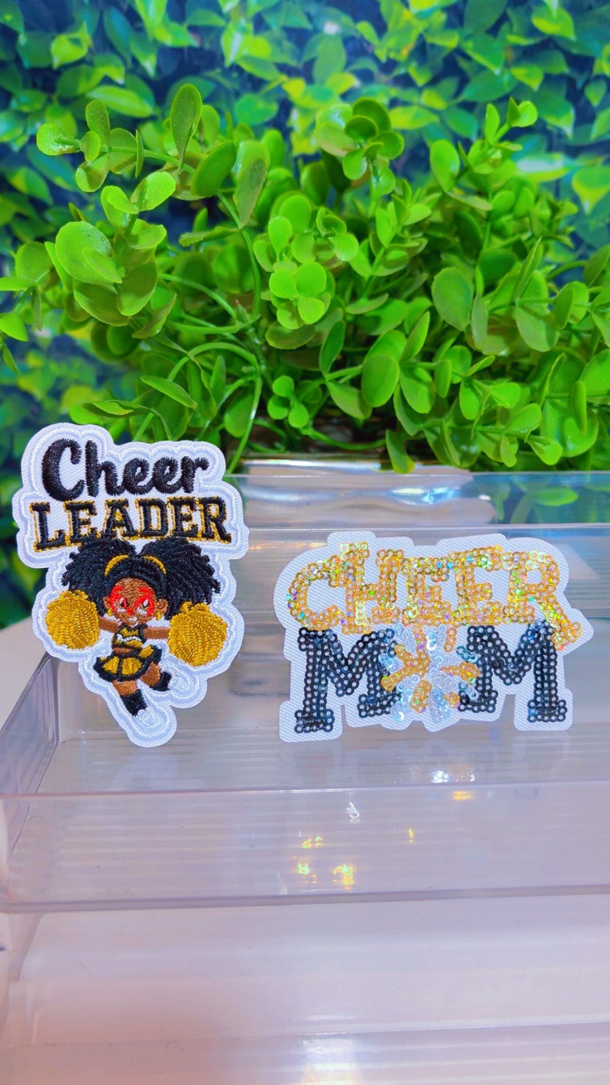 Cheer sequin Mom iron on patch set