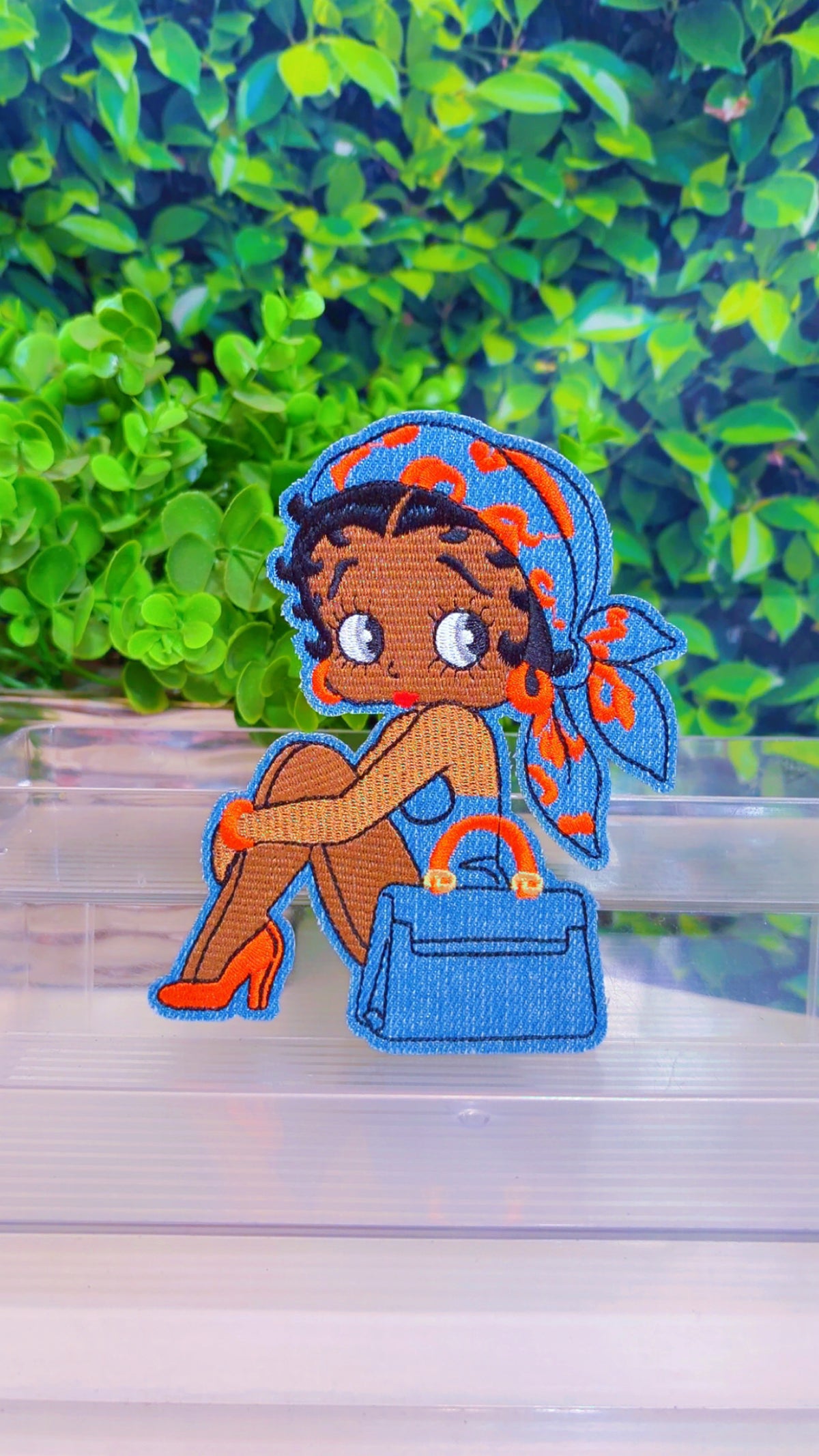 Denim/orange Big or medium iron on patch