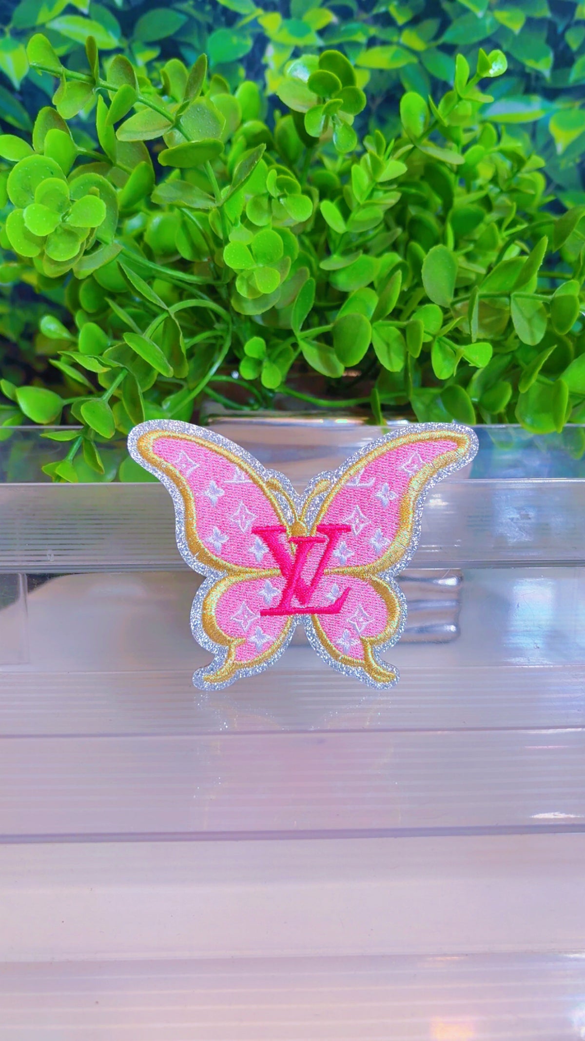 Pink butterfly iron on patch