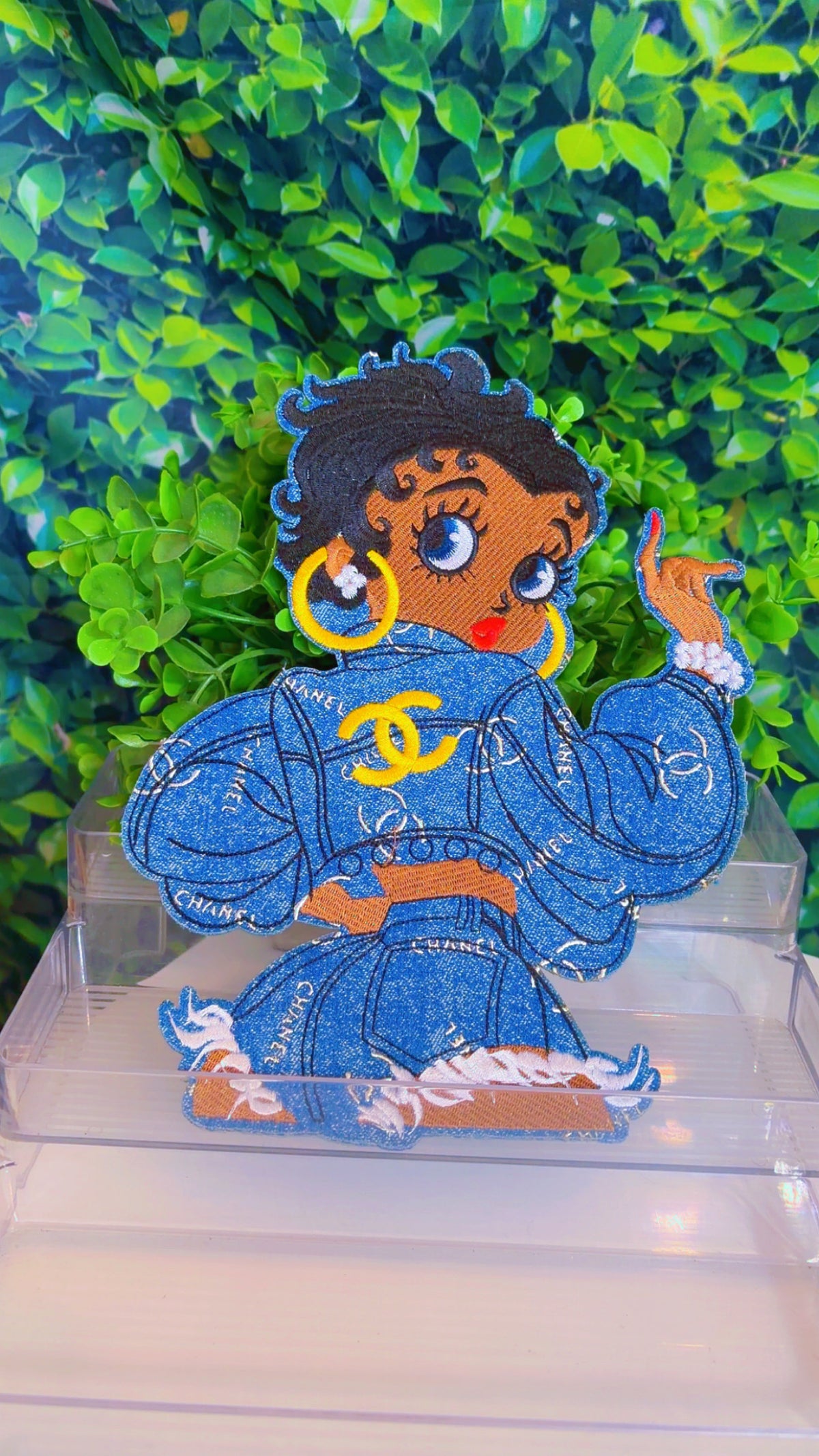 Big denim short shorts Betty iron on patch
