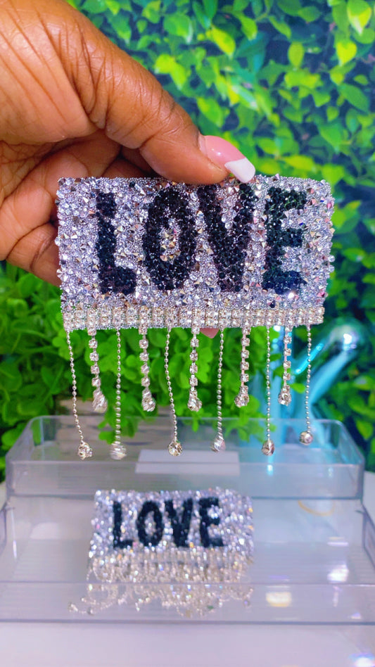Love patch with crushed rhinestones and bling
