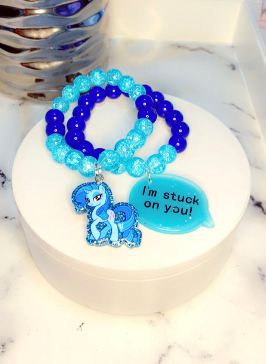 I’m Stuck on you (Blue beaded charm bracelet set)