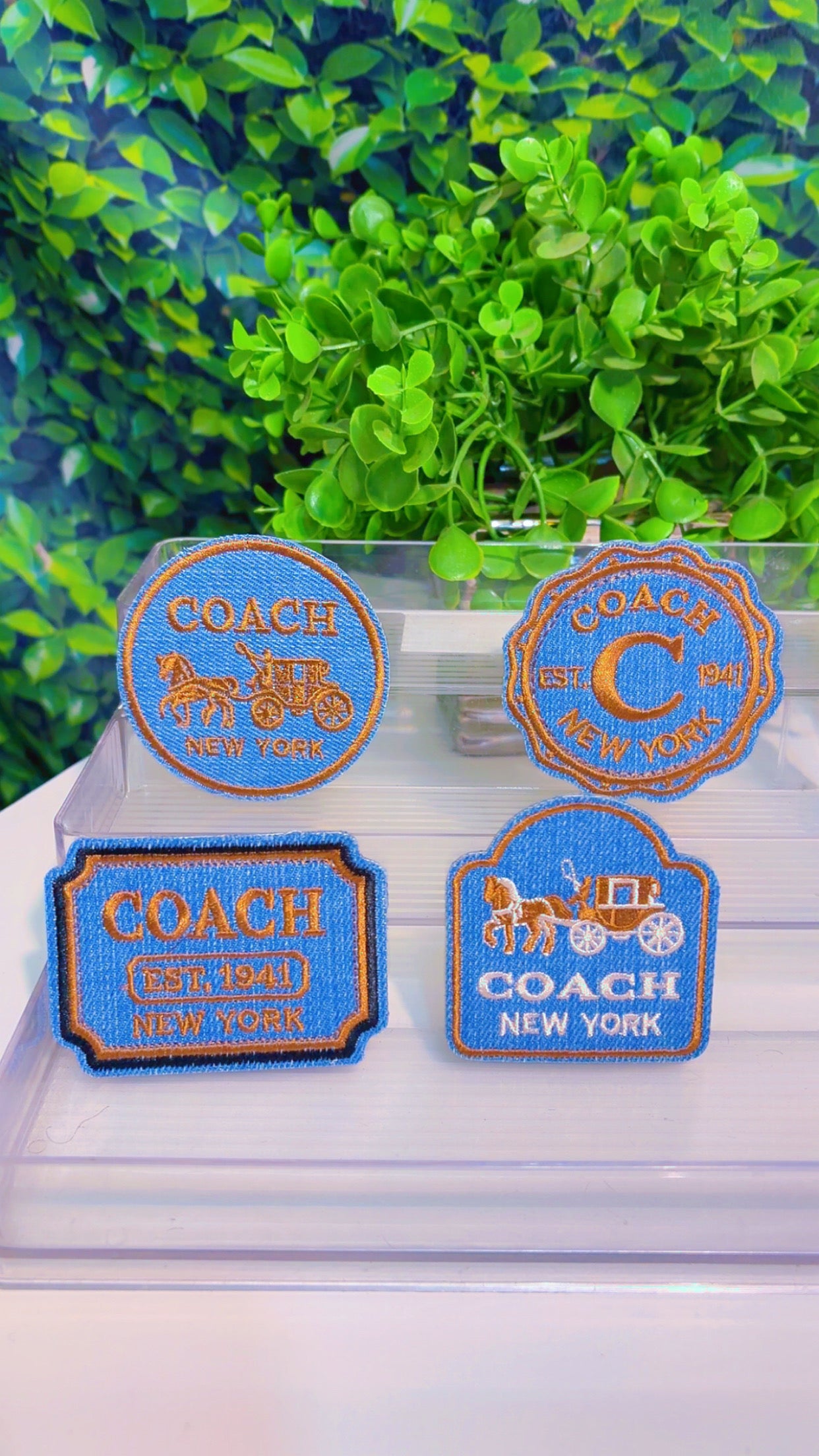 Denim and brown iron on patch set