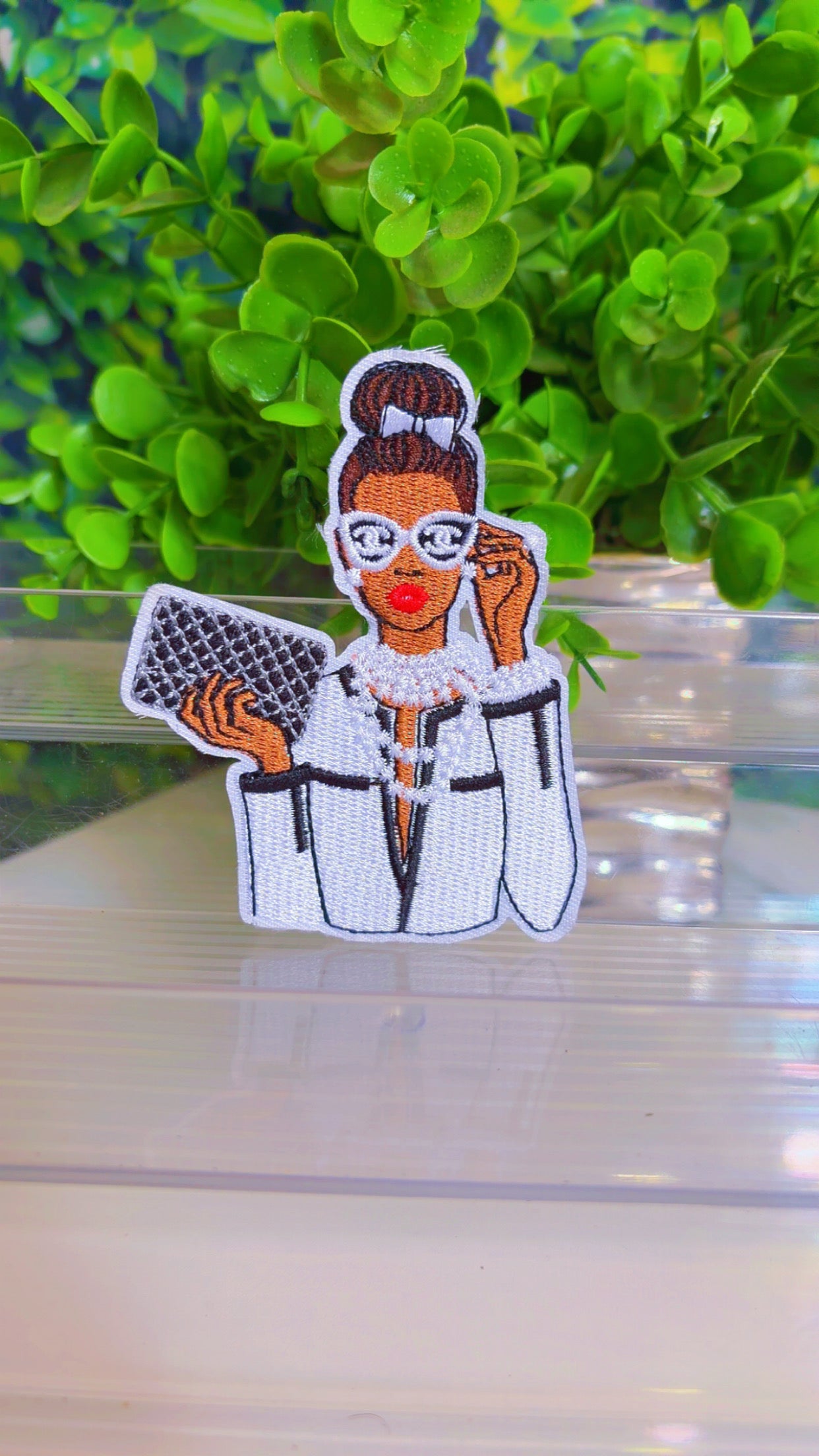 White classy lady iron on patch