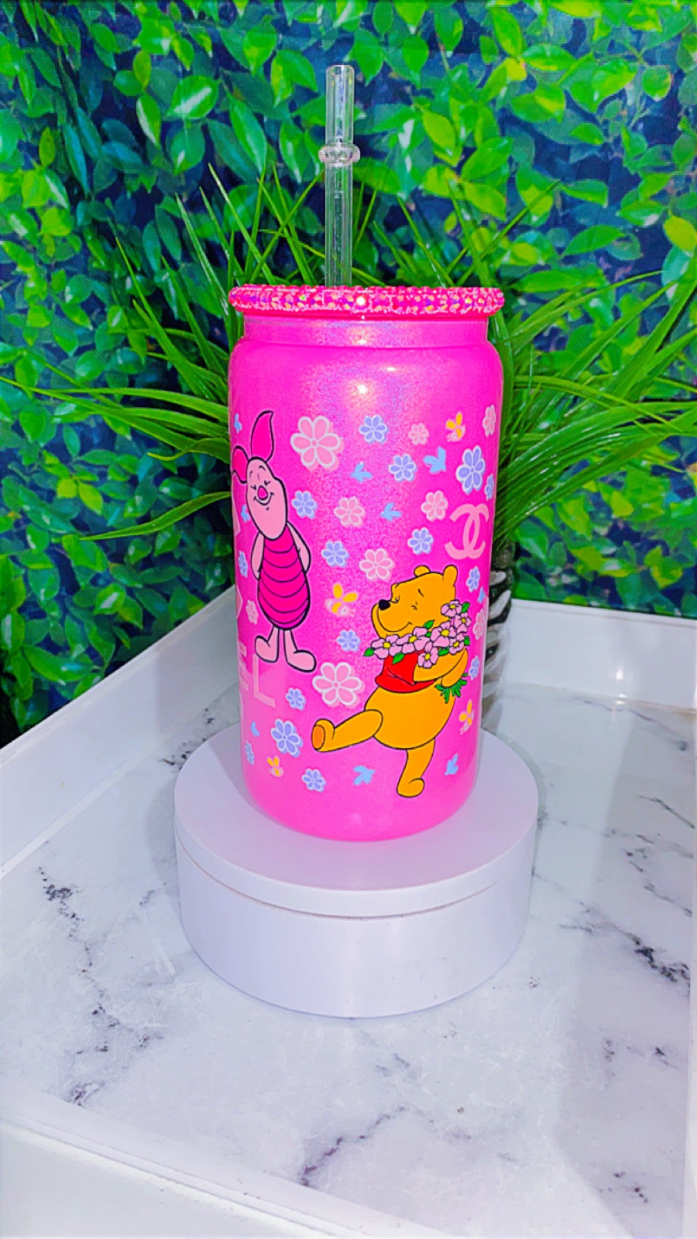 Prissy Pooh & Piglet cup with bling lid & straw 16oz