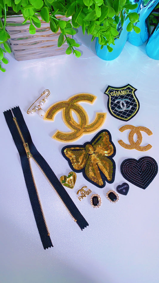Gold & black iron on patch set