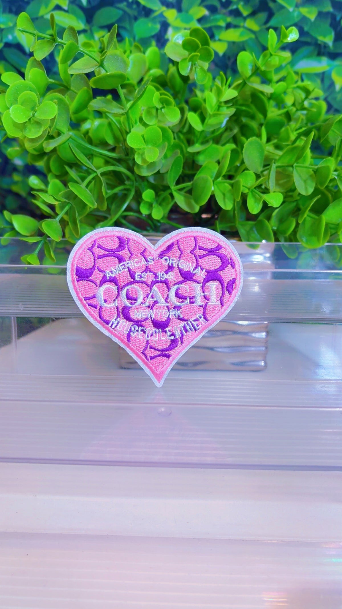 Pink heart lux iron on patch