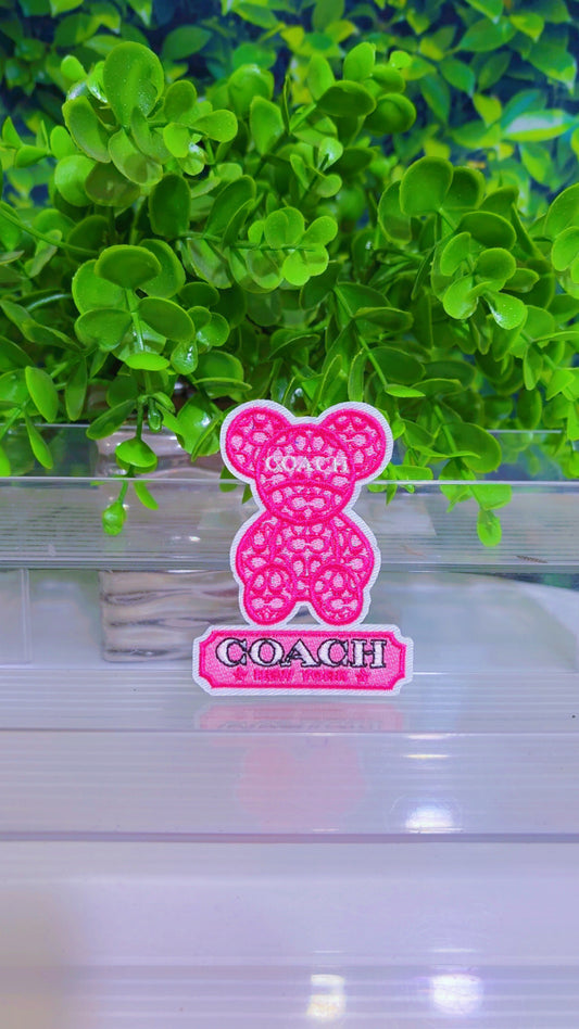 Pink lux bear iron on patch