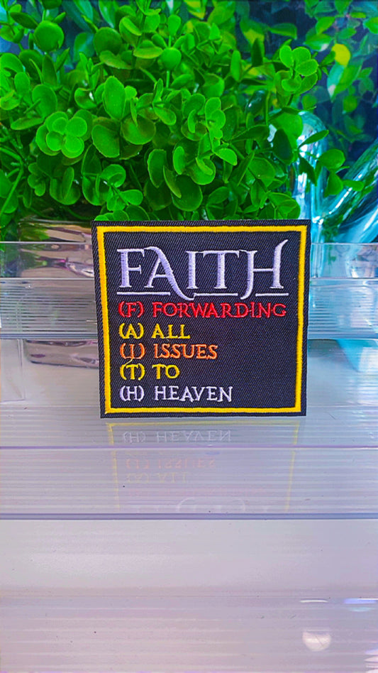 Forwarding all issues to heaven iron on patch
