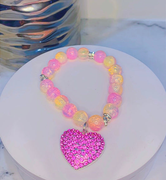 Pink Diamond Beaded Heart Bracelet