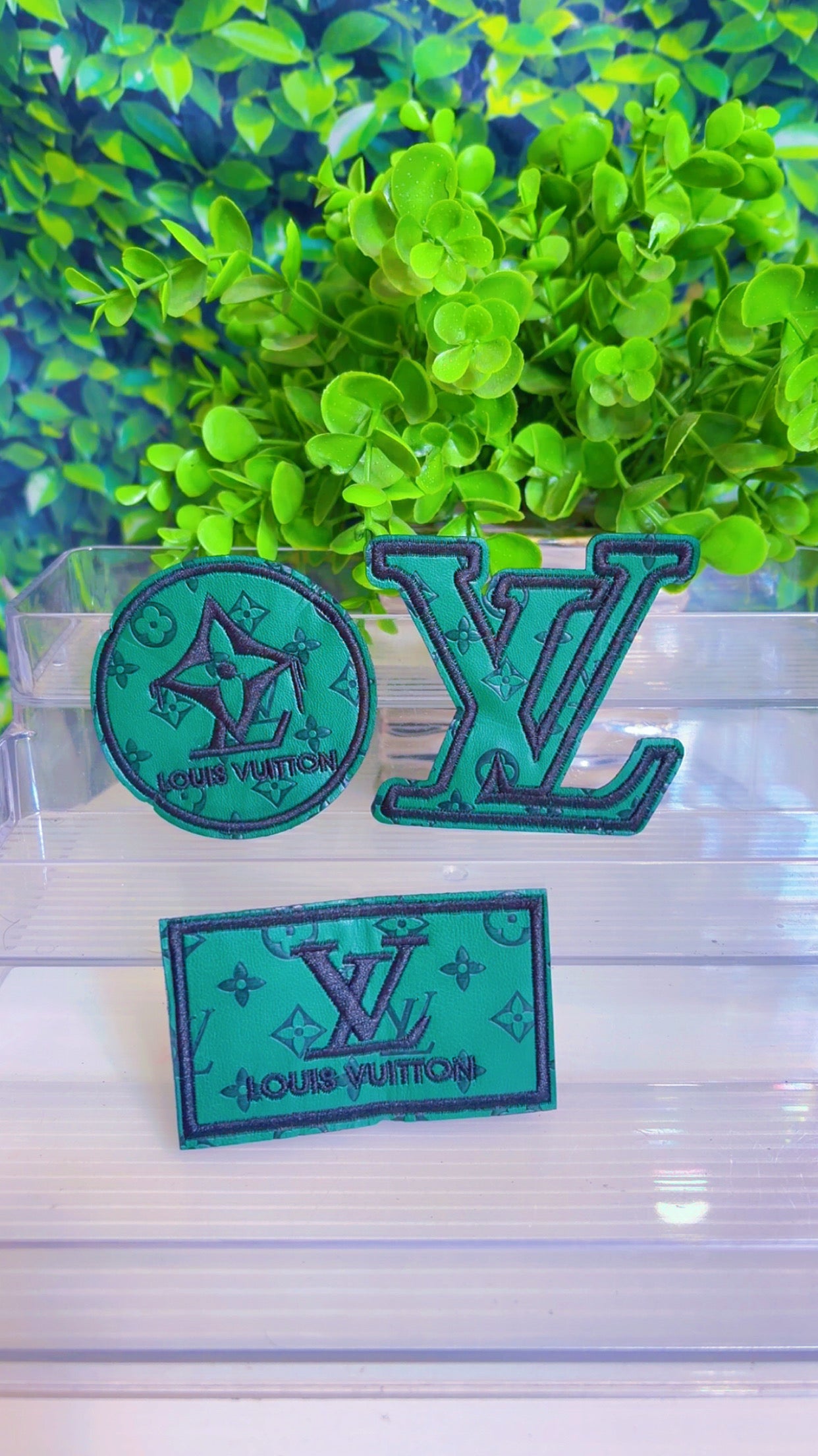 Green iron on patch set