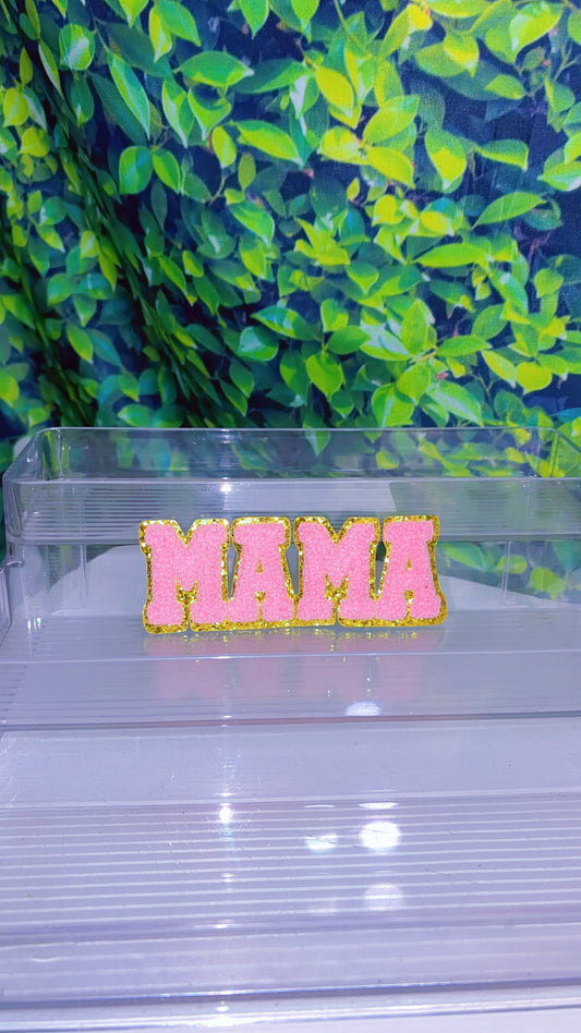 Mama chenille with glitter background iron on patch (5color options)