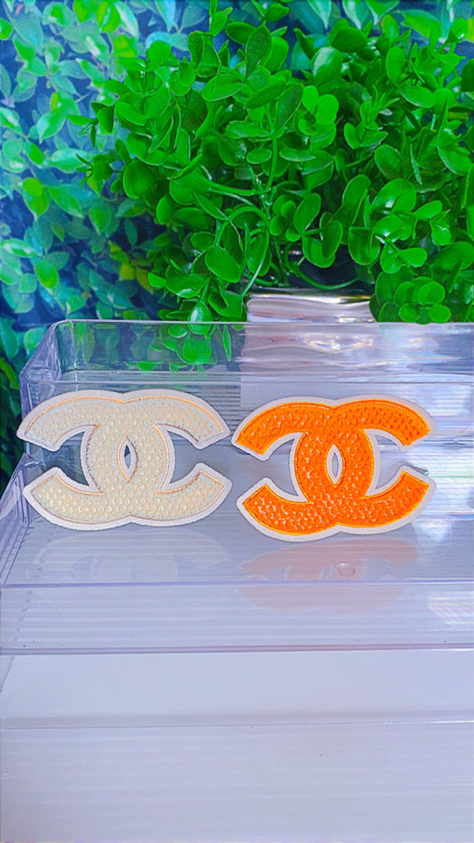 Cream & orange iron on patch set of 2