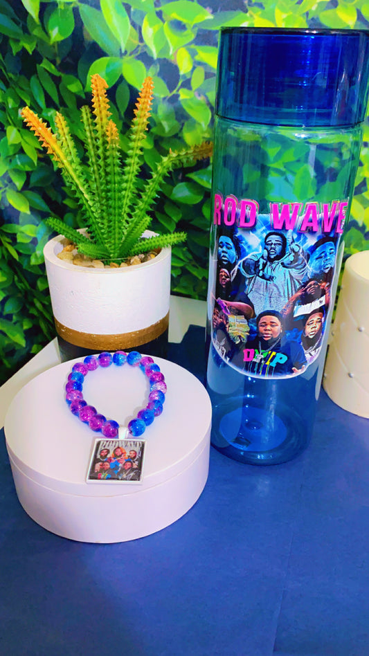 Rod Wave water bottle & charm bracelet set