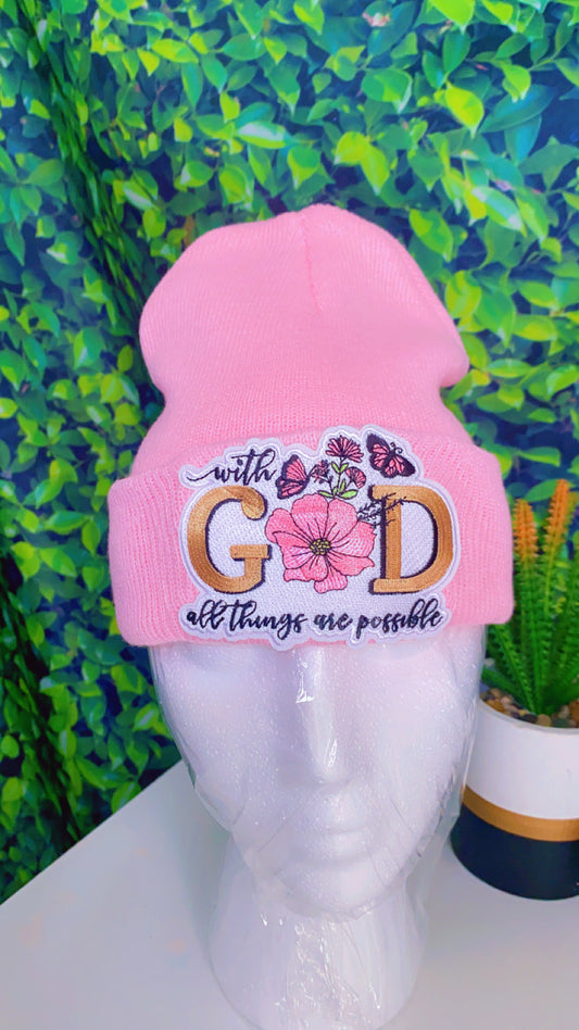 With God all things are possible beanie hat