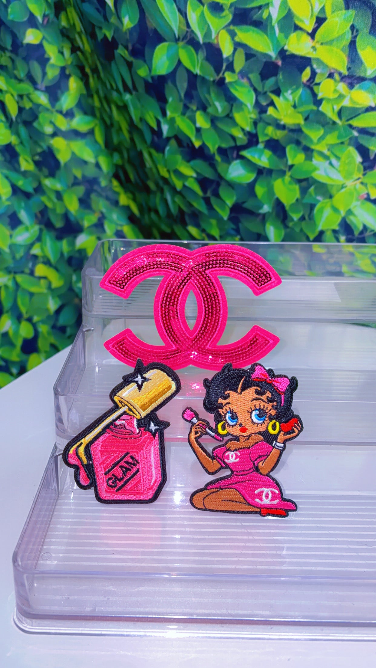 Pink Glam iron on patch set