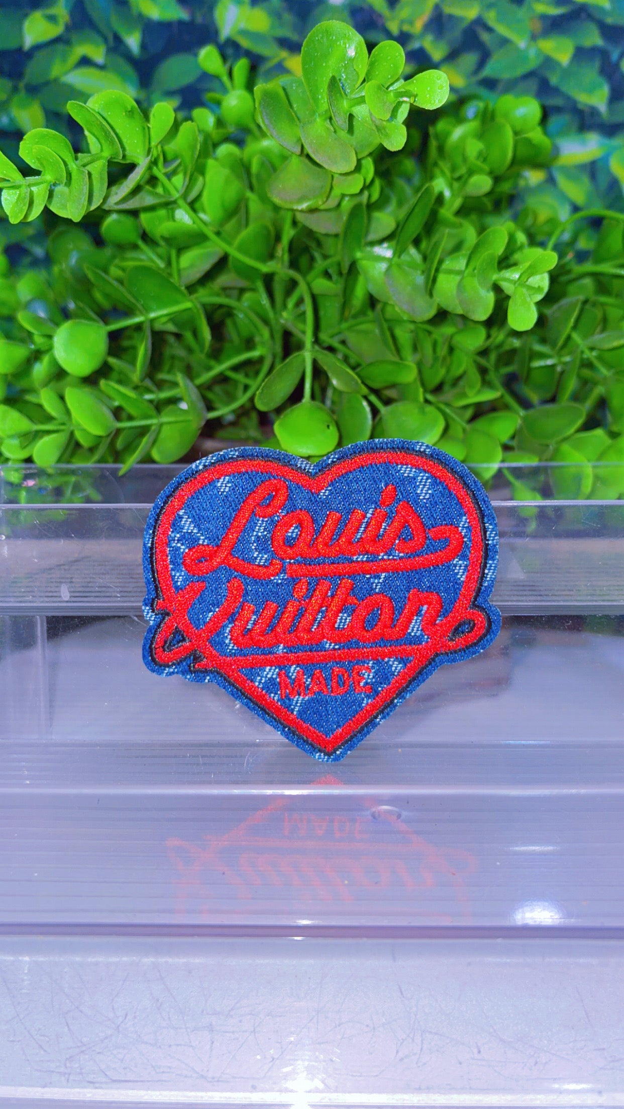 Denim and red iron on heart patch