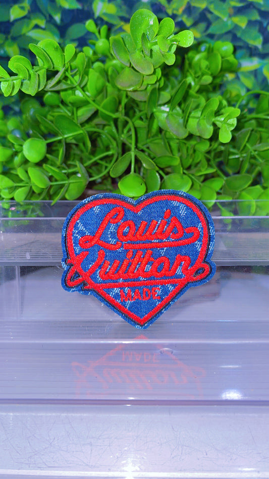Denim and red iron on heart patch