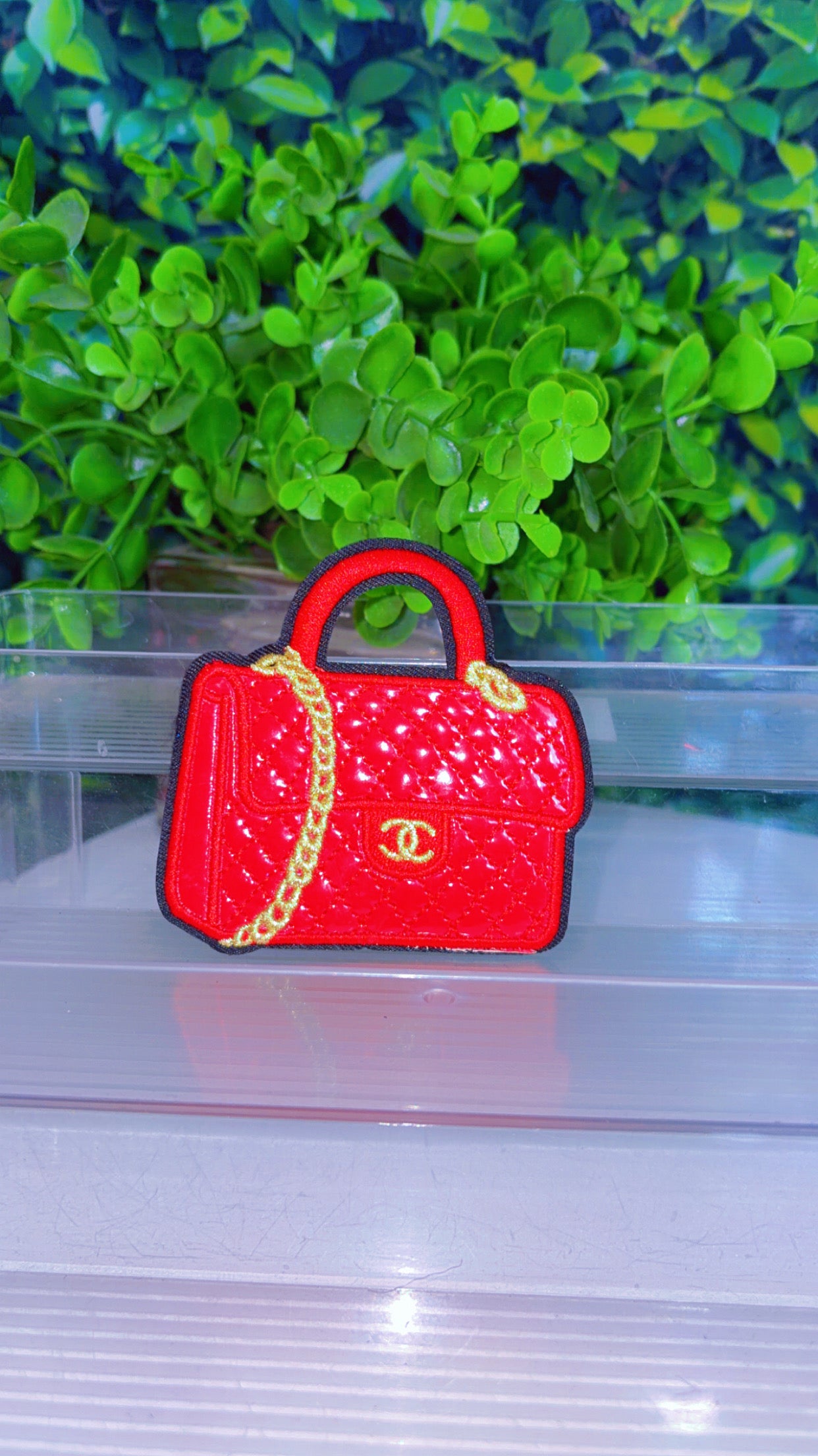Red or black leather bag iron on patch