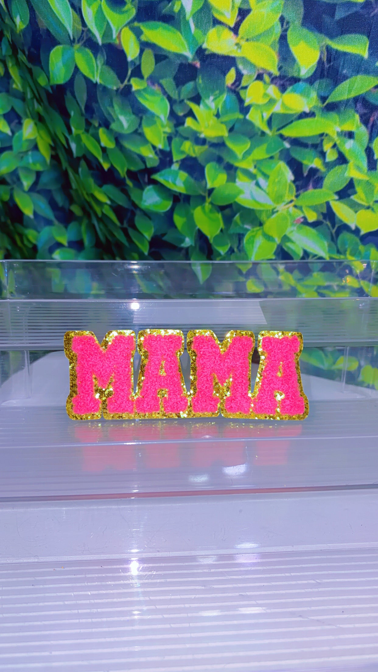 Mama chenille with glitter background iron on patch (5color options)
