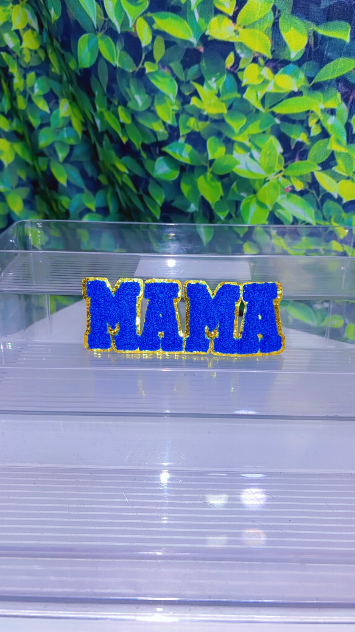 Mama chenille with glitter background iron on patch (5color options)