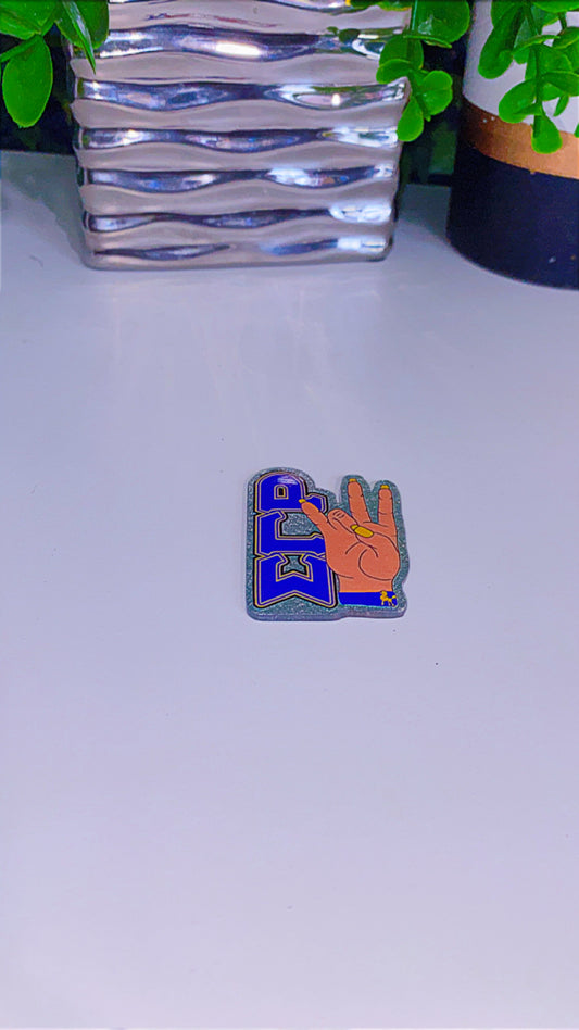 Acrylic sorority charm with safety pin back