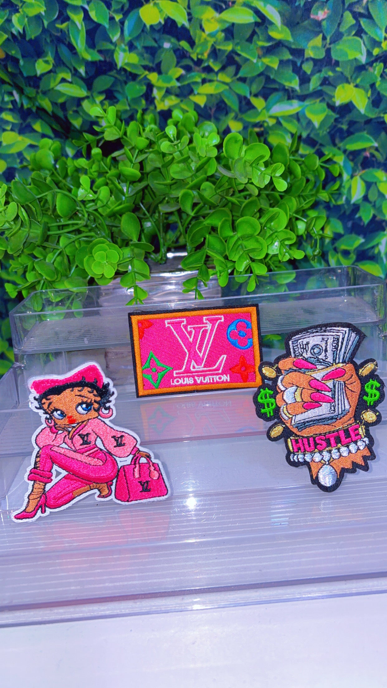 Pink iron on patch set