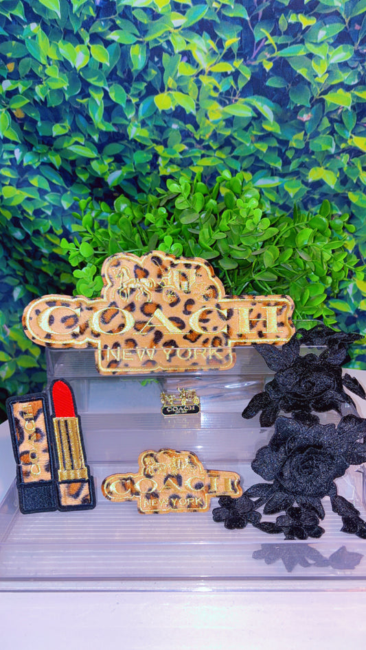 Leopard iron on patch set (Big iron on patch, 2 small patch, matching charm and 3d flower