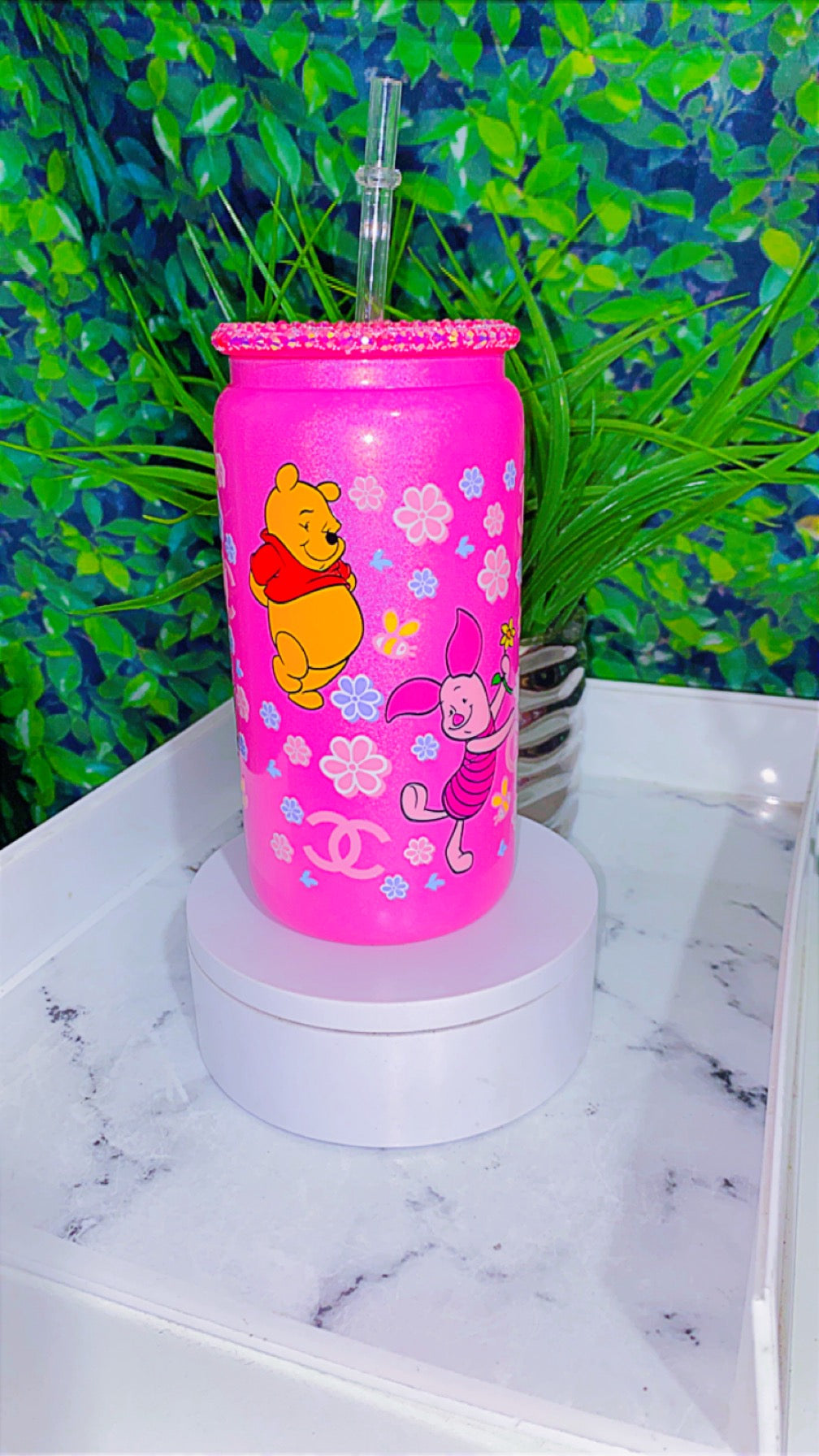 Prissy Pooh & Piglet cup with bling lid & straw 16oz