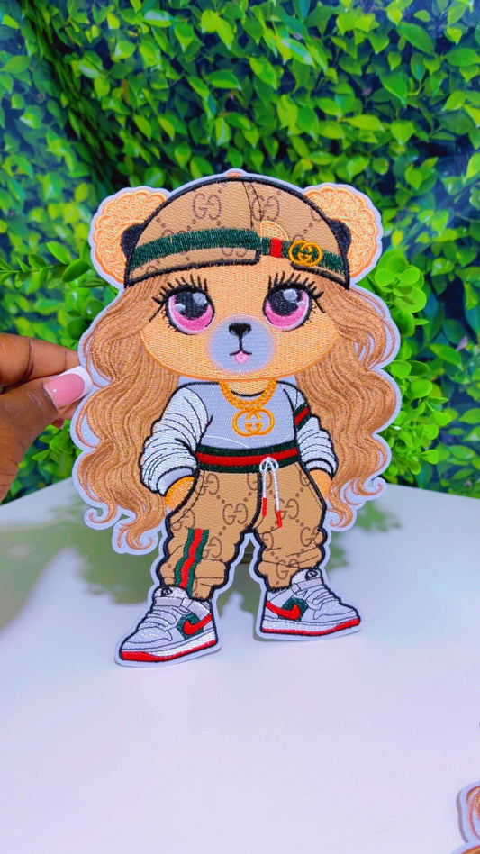 Big G bear faux leather pants iron on patch