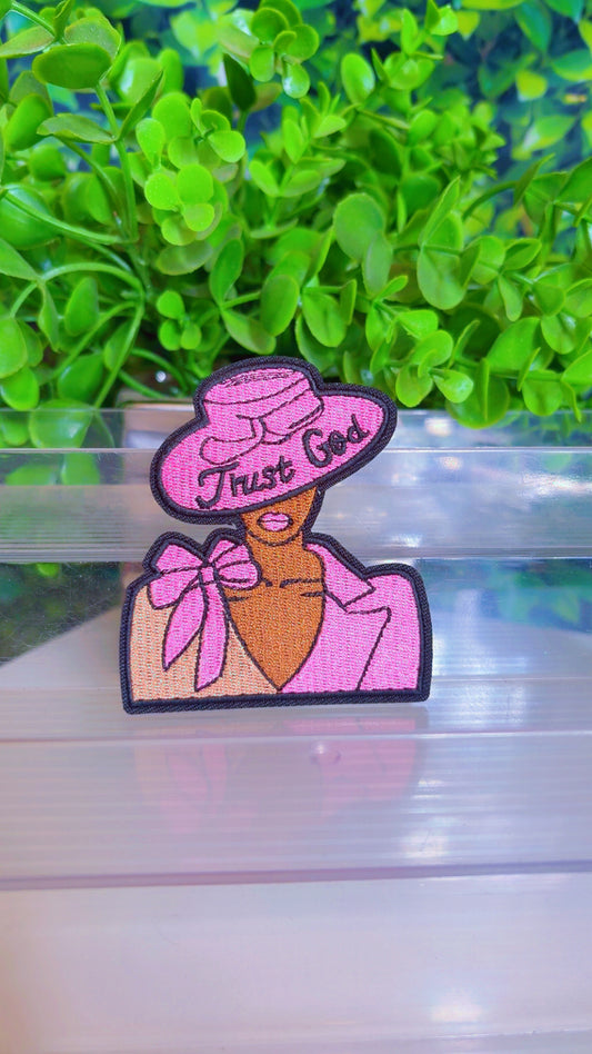 Pink Christian iron on patch