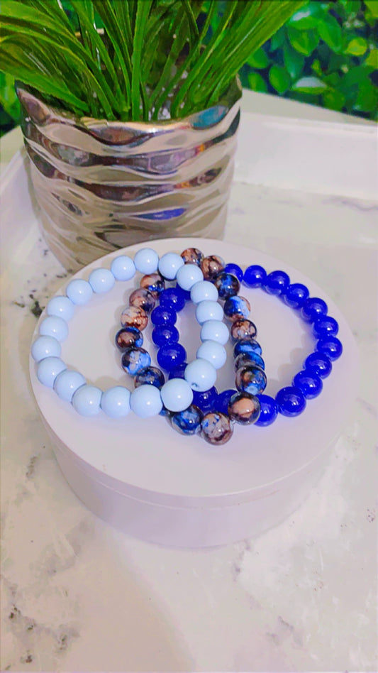 Blues beaded bracelet trio