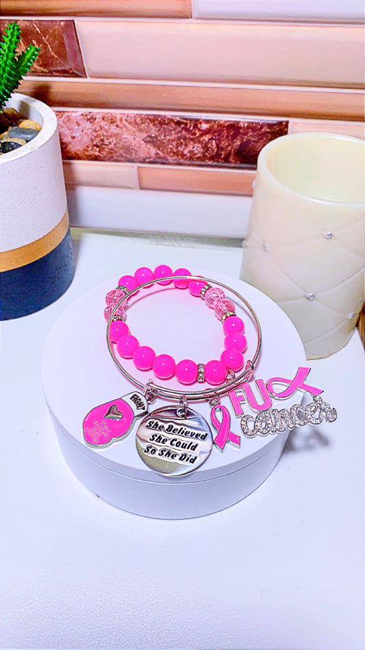 Breast Cancer charm bracelet/Bangle set