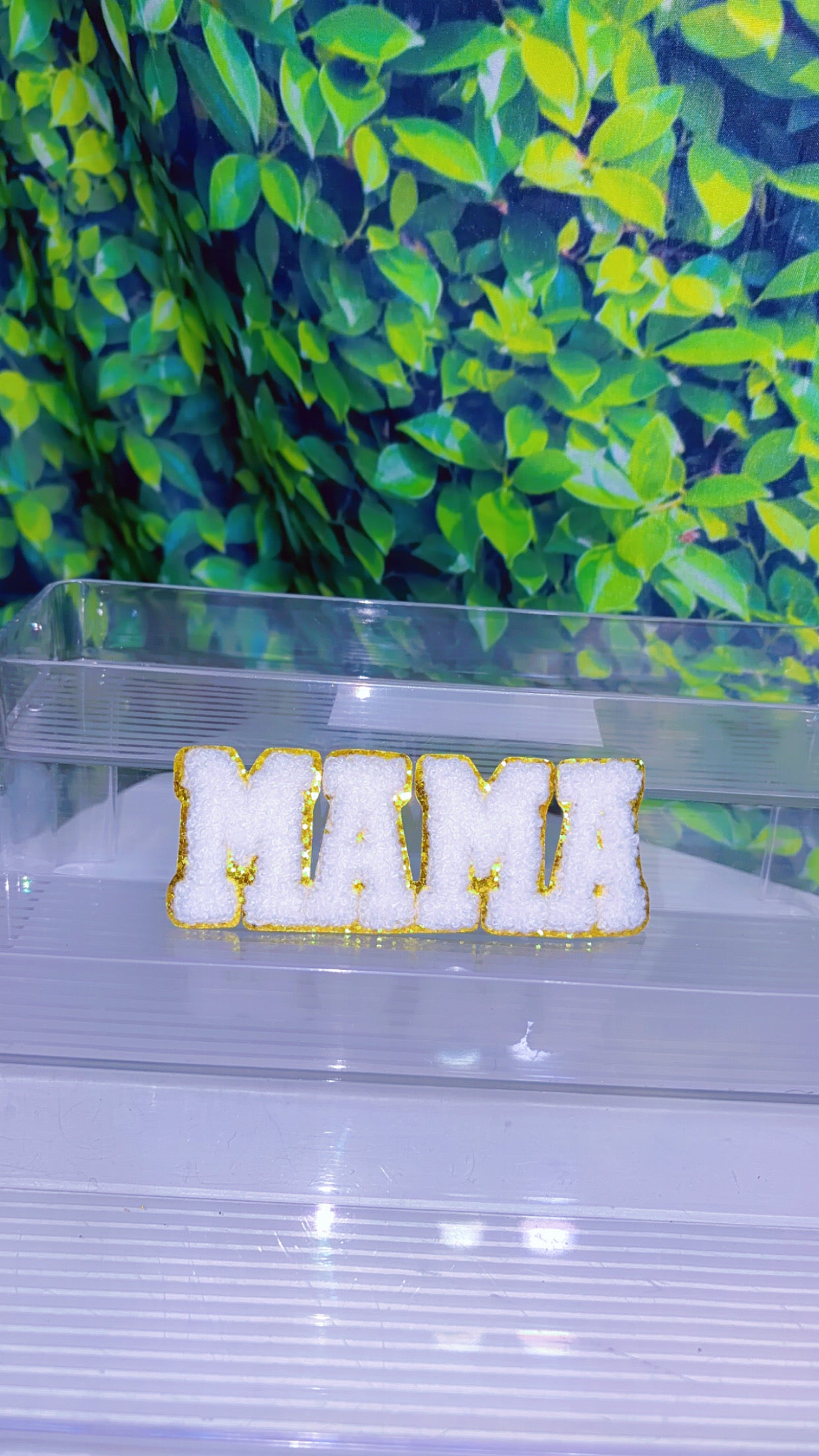 Mama chenille with glitter background iron on patch (5color options)