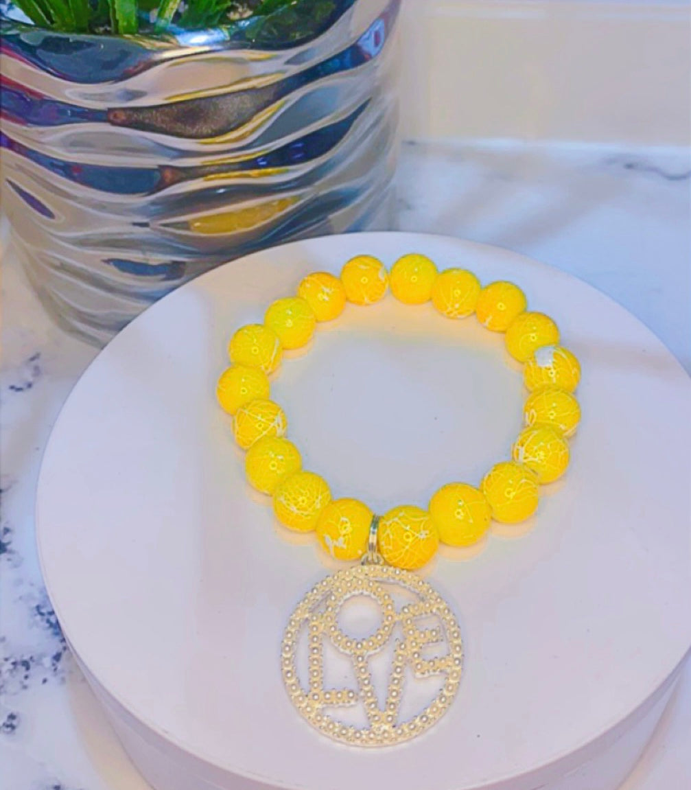 Pearled Love (Yellow Beaded Charm Bracelet