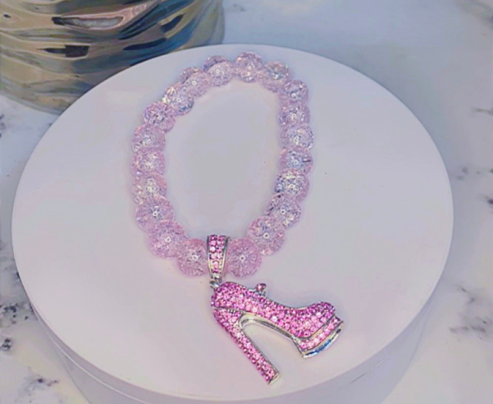 Prissy (Pink Bling Beaded Charm Bracelet)