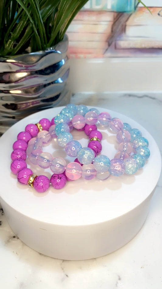 Purple Shades Beaded Bracelets Set of 3