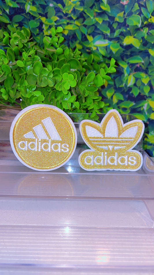 Gold and white iron on patch set