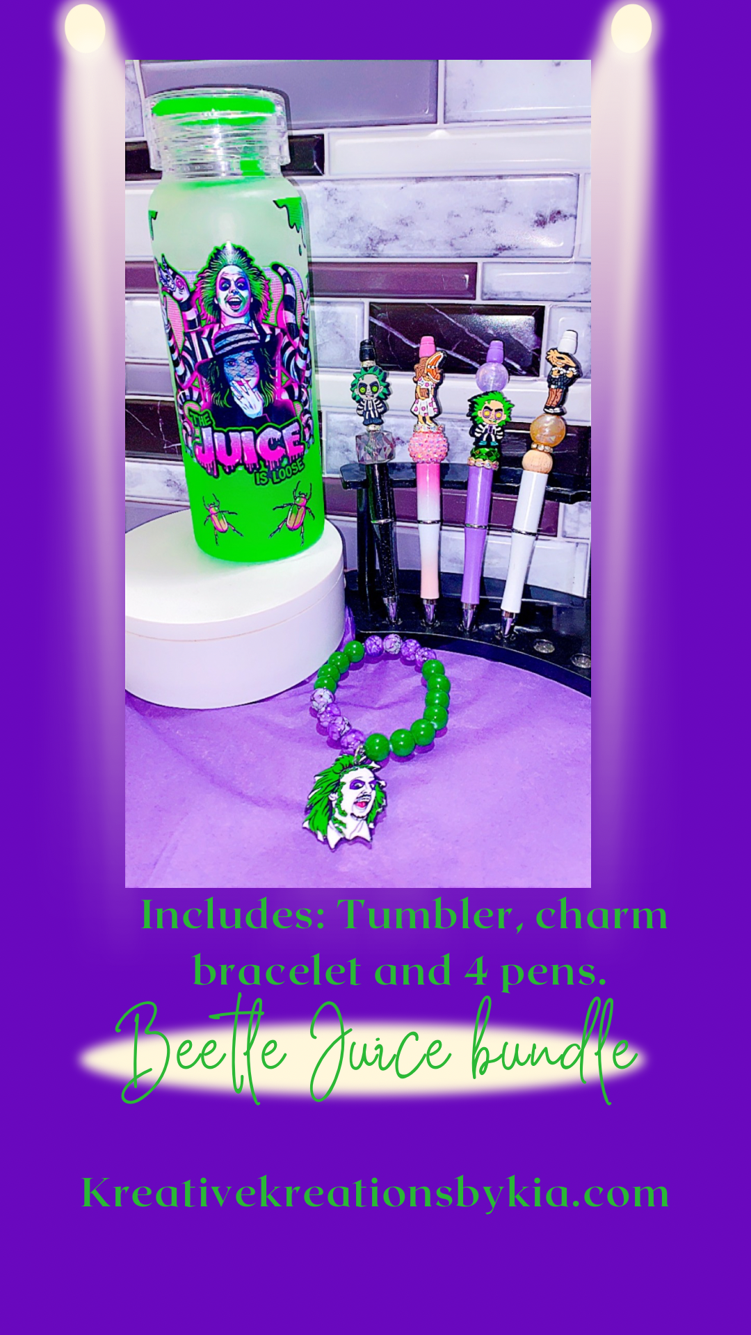 Beetle Juice Bundle (Includes 16 is tumbler, charm bracelet & 4 pens)