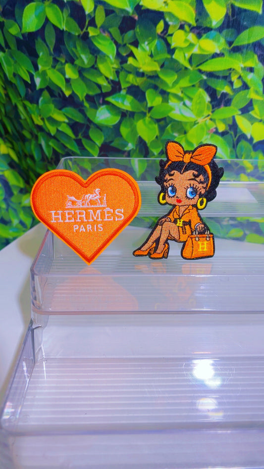 H Orange iron on patch set and single patch