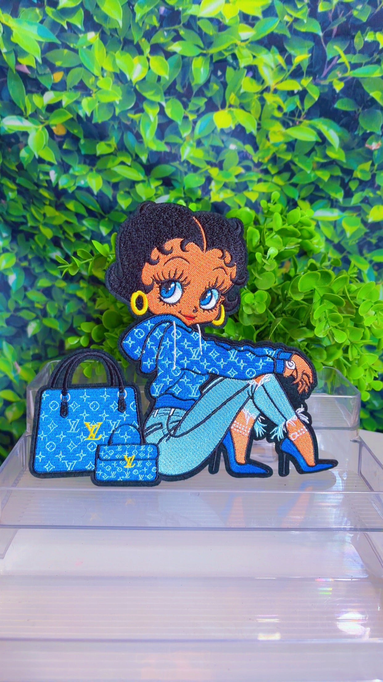 Denim Betty Iron on patch 8 inch