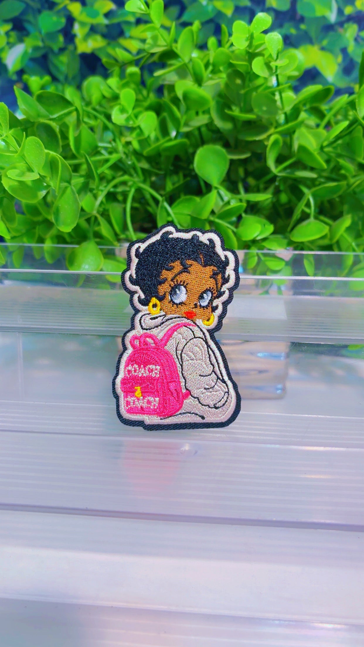 Book bag Betty iron on patch (2 size options)
