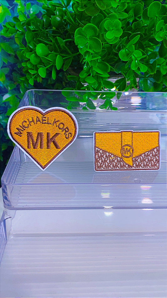 MK clutch & heart iron on patch set