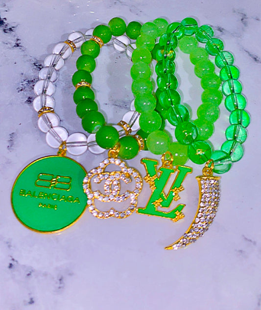 Shades of green charm bracelets set of 4