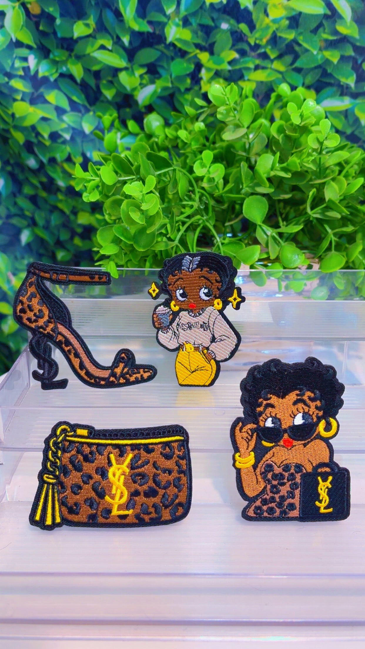 Chocolate and yellow iron on patch set