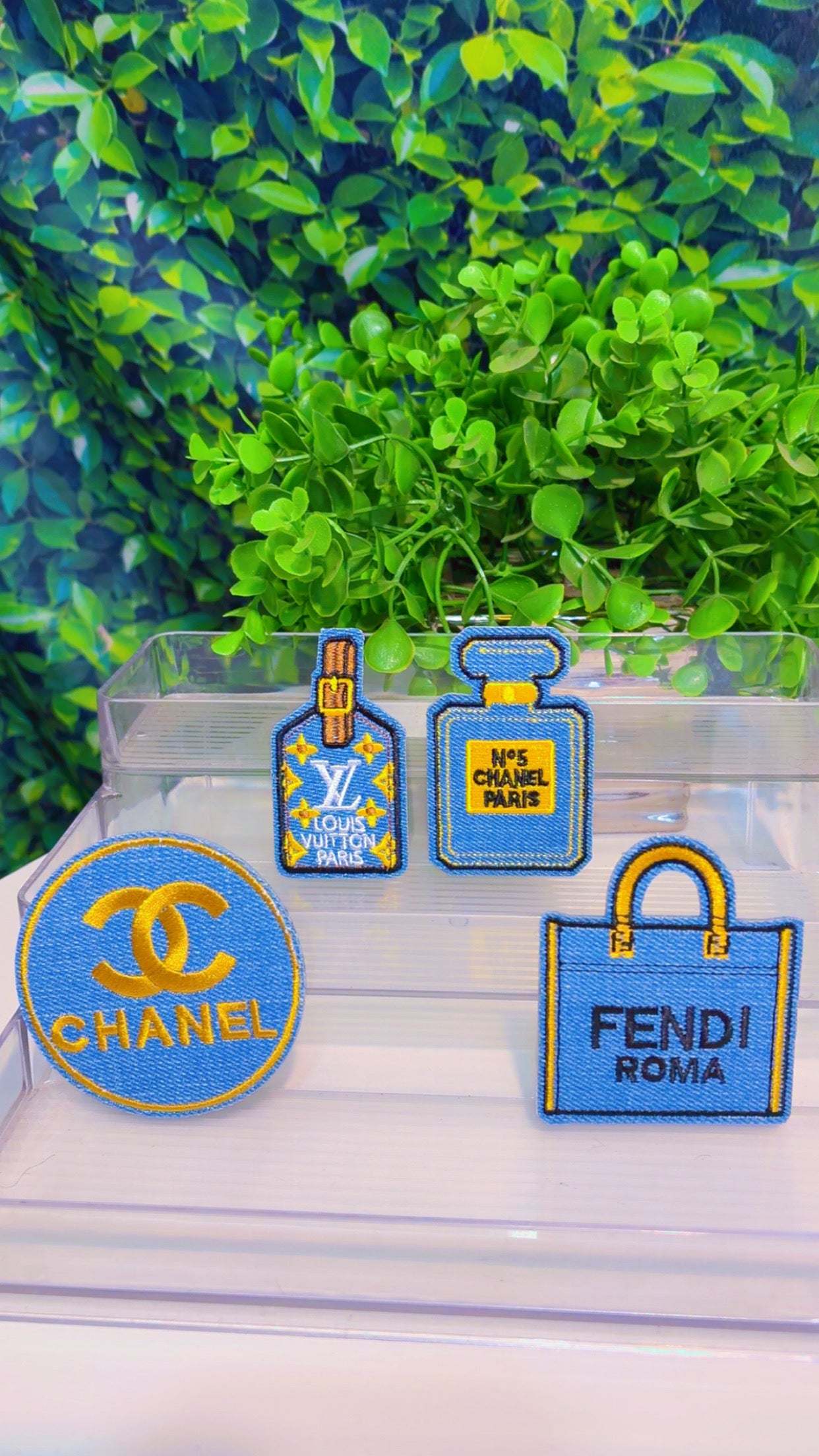 Denim yellow 4 piece iron on patch set